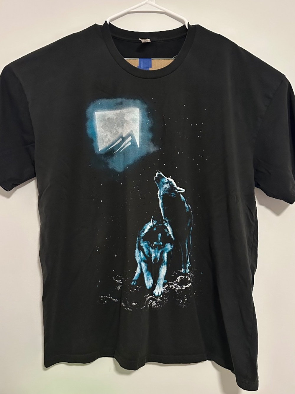 Wolves & Moon Animal Graphic Print T-Shirt 3XL Black Gothic Y2K Short Sleeve